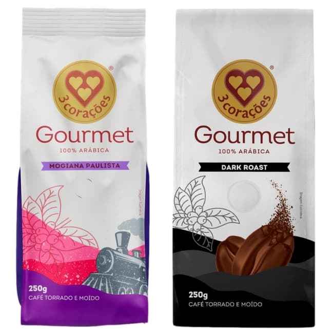 3 Corações Gourmet Café Torrado e Moído 100% Arábica, Kit Mogiana Paulista + Dark Roast, 250g cada, 2 Unidades