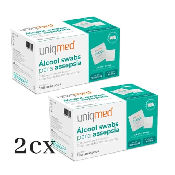 Álcool Swab 70% Saches Lenço Umedecido Uniqmed 200 unidades