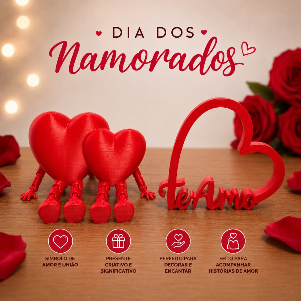 KIT DIA DOS NAMORADOS CORAÇÃO ARTICULADO + CORAÇÃO TE AMO AMOR PRESENTE DECORAÇÃO ESPECIAL ROMANTICO