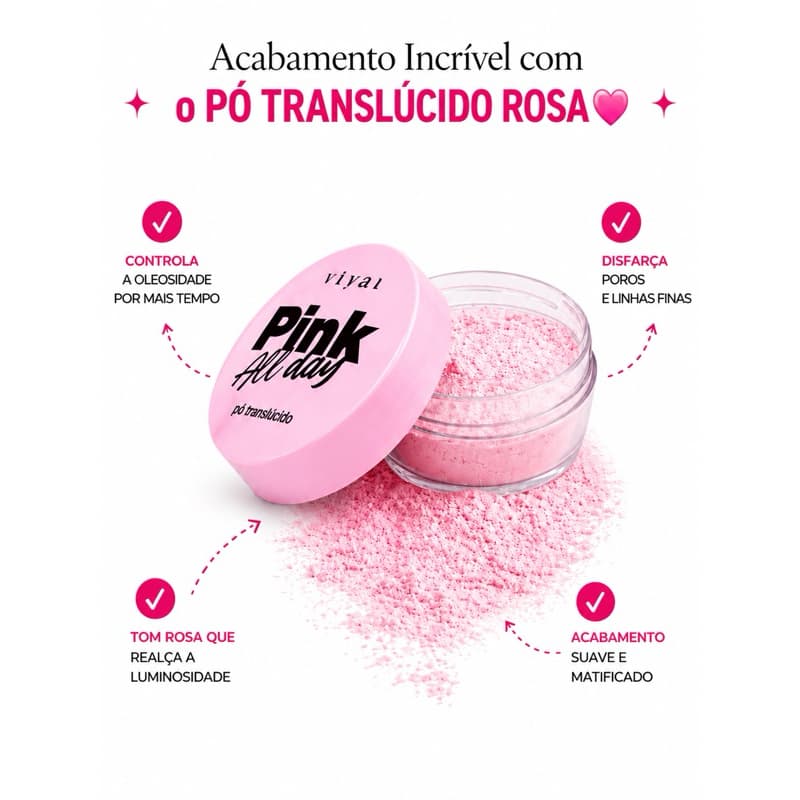 Pó Facial Rosado Deixa sua Pele Viçosa – Efeito Iluminado Natural – Pink All Day