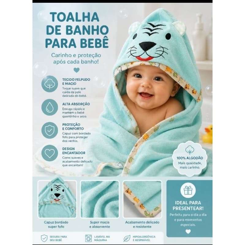 Toalha de banho com capuz bebê