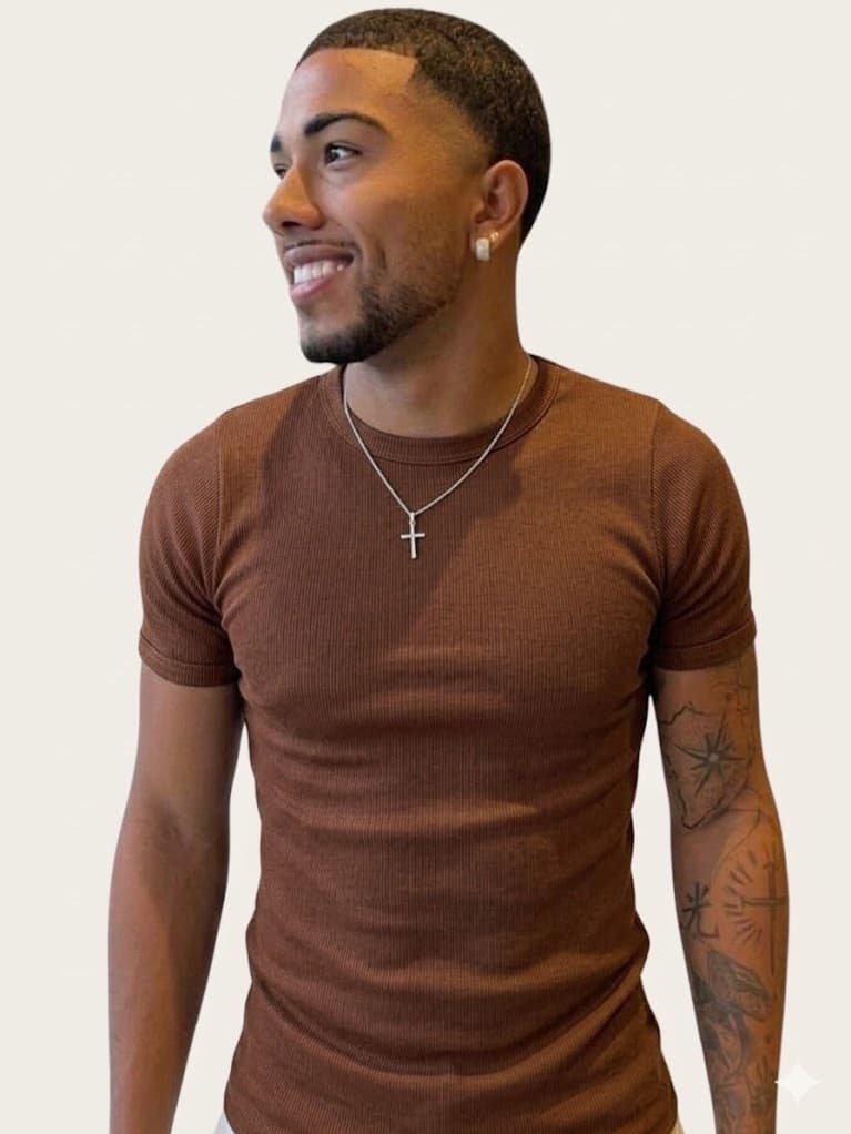 Camiseta Canelada Masculina Slim Camisa Americana Justa
