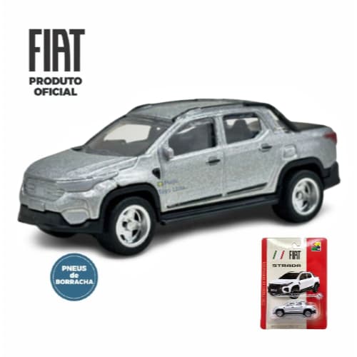 Carrinho Miniatura FIAT Strada Pick-Up 1:64 em Metal - Prata - Pneus de Borracha – Oficial