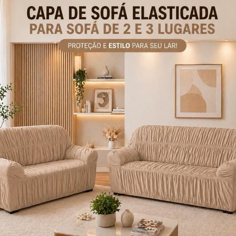 Capa de Sofá Elasticada 3,2 Lugares em Malha Helanca Ajustável Jogo 2 peças kit Protetor de Sofá