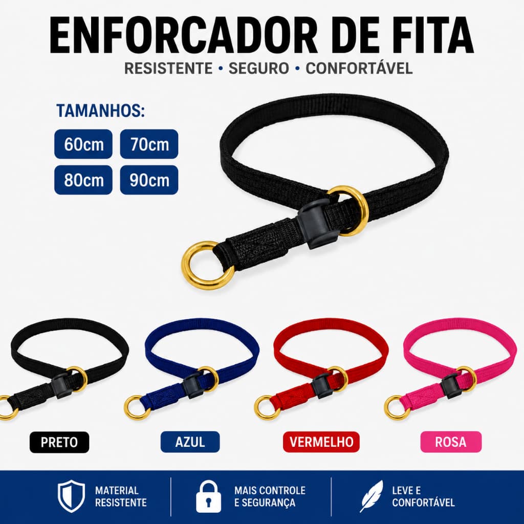 Coleira Enforcador Fita Cães Porte Pequeno Médio e Grande Reforçado Barato Resistente Pitbull