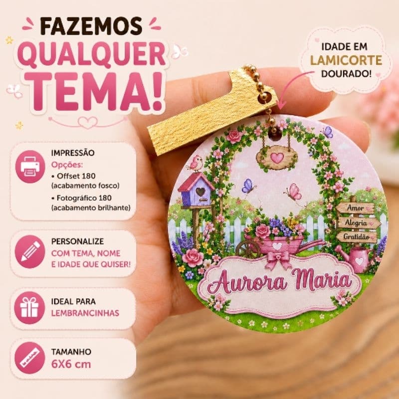 TAGS COM APLIQUE / TAG QUALQUER TEMA/TAG CIRCULAR PERSONALIZADA/TAG JARDIM ENCANTADO/ TAG JARDIM DAS BORBOLETAS