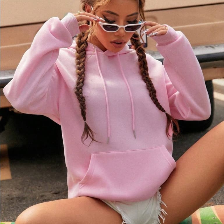 Moletom Feminino Blusa de Frio Canguru Com Capuz Liso Basico Com Cordão Bolso Blusao Inverno Premium