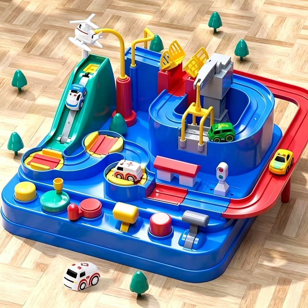 Pista de Carrinho Infantil Interativa Cidade Resgate com Obstáculos Brinquedo Educativo Quebra-Cabeça