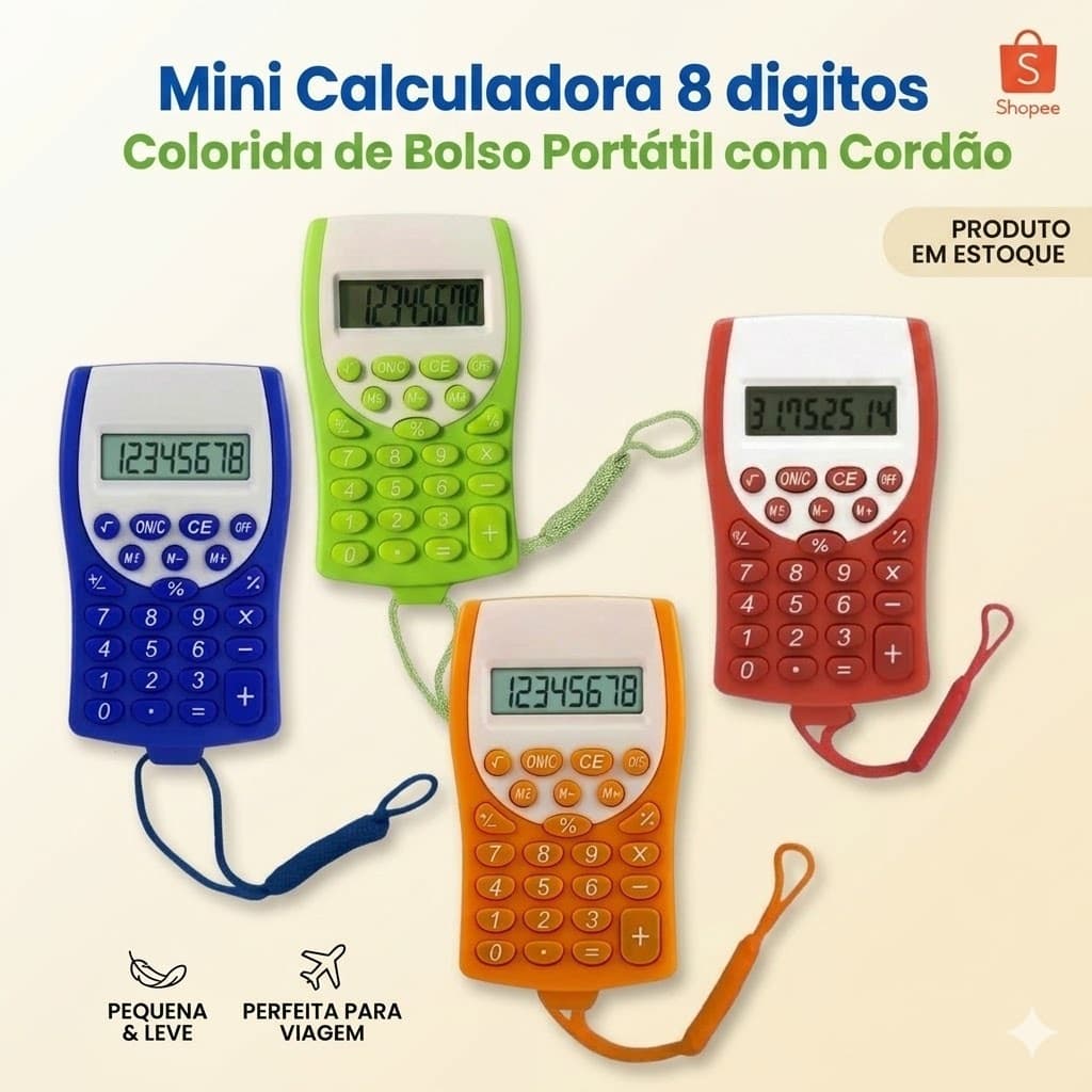 Mini Calculadora 8 digitos Colorida de Bolso Portátil com Cordão Kapbom KA-1872