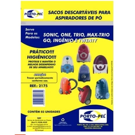 Kit 3 Sacos Aspirador Pó Electrolux Sonic- Porto Pel- Ref 2175