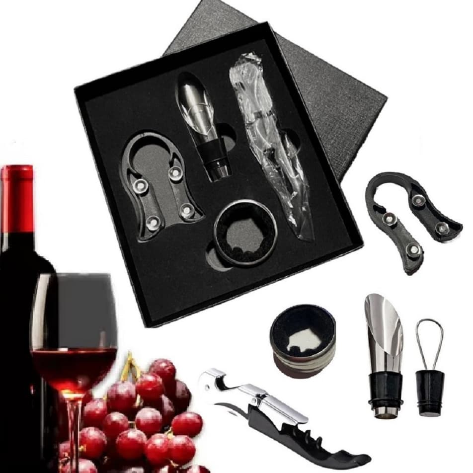 Kit Para Vinho Com Saca Rolha + Acessórios Estojo Caixa