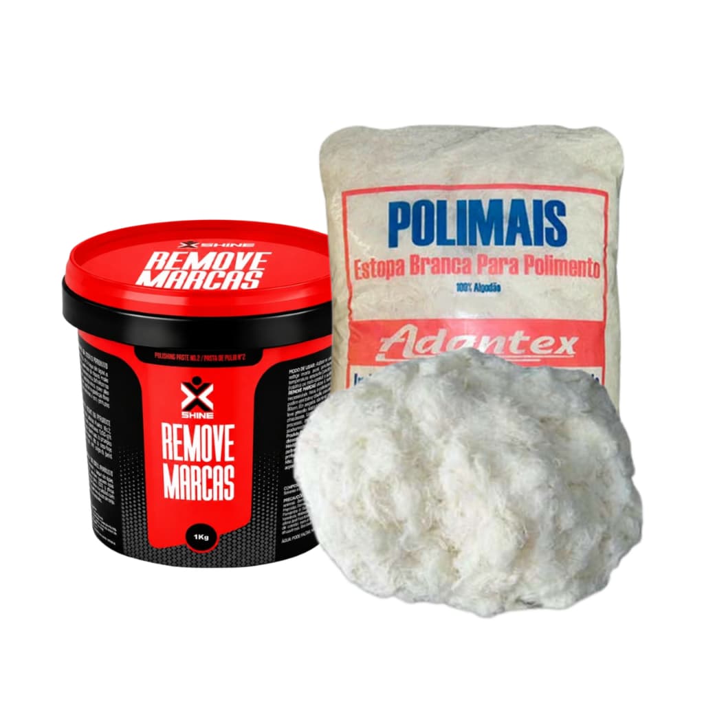 Massa de Polir Nº2 + Estopa Branca –Composto Polidor Restaura Brilho Remove Defeito da Pintura 1kg