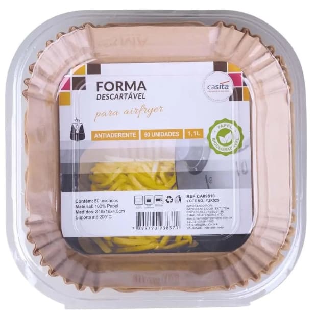 Kit Forma Descartável Para Air Fryer Quadrada 16x16 e 20x20 Antiaderente 50 Unidades
