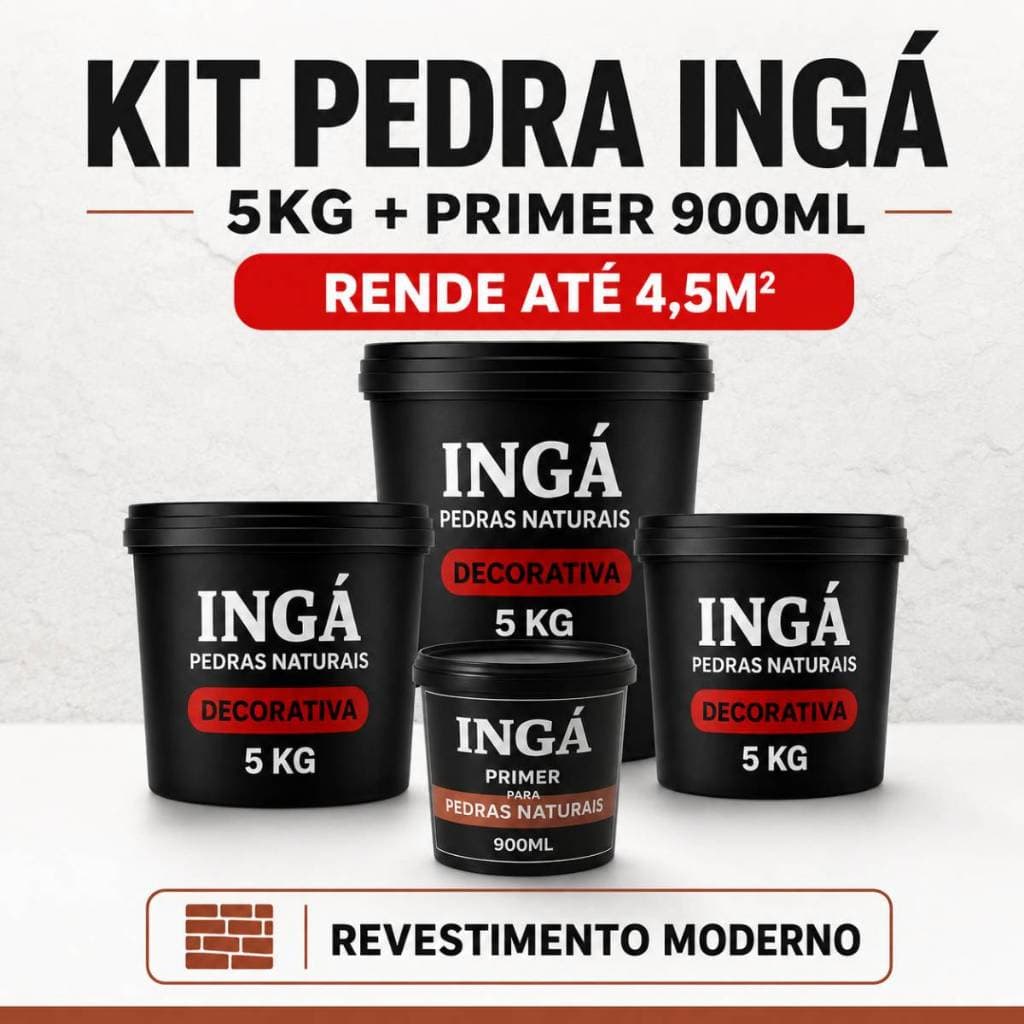 Kit Revestimento Pedra Natural Ingá 3x5kg + Primer 900ml Para Parede E Fachada Rende 4,5m² Original