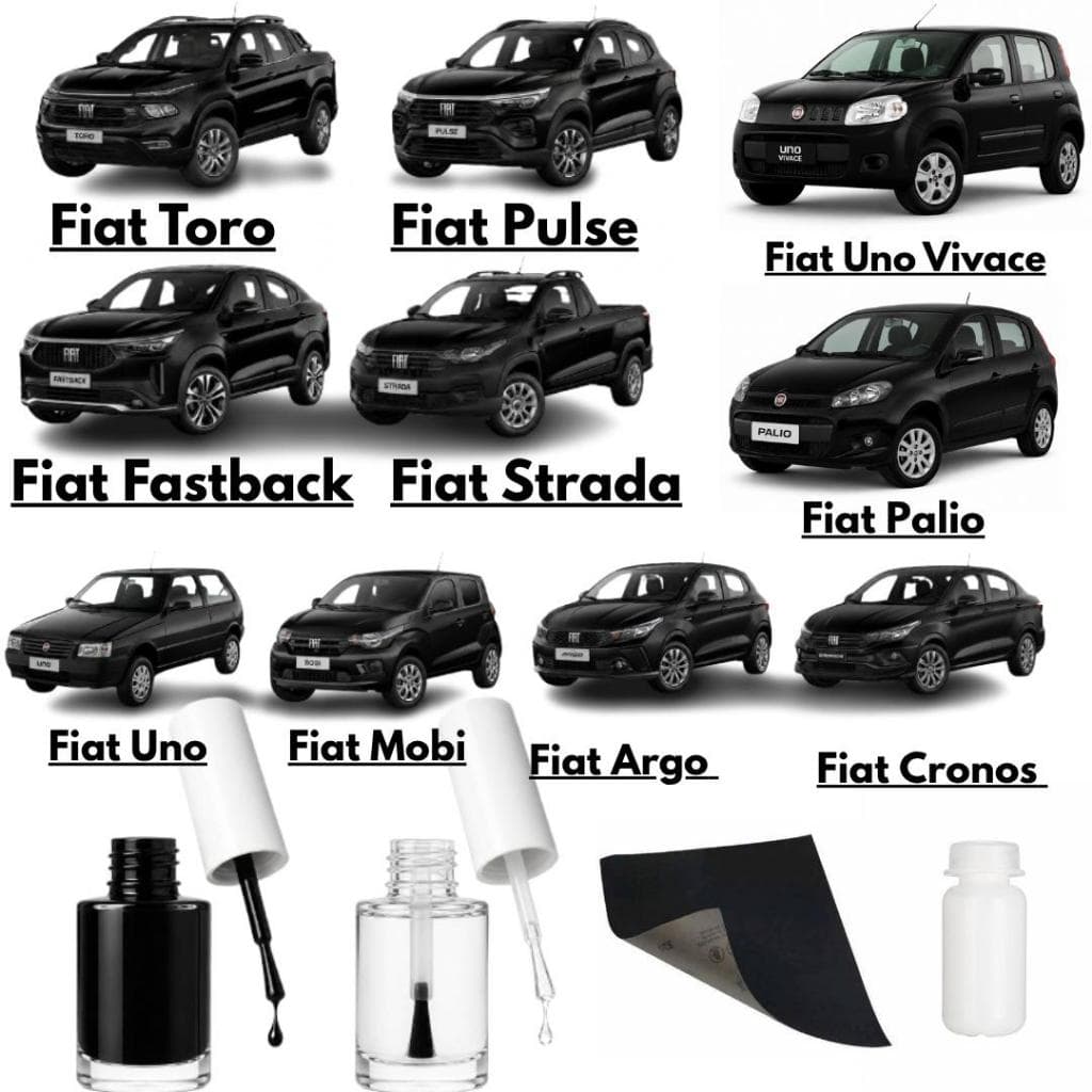 Tinta Tira Risco Preto Vulcano Fiat + Verniz +Lixa +Massa de Polir