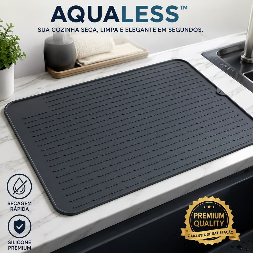AquaLess™ Tapete Escorredor Premium Silicone Antiderrapante Cozinha