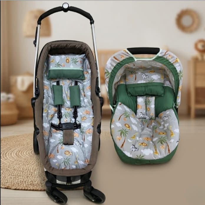 Kit  Bebe Conforto Com Protetores e Capota E Capa de Carrinho Com 2 Almofadinhas Decorativas Safari