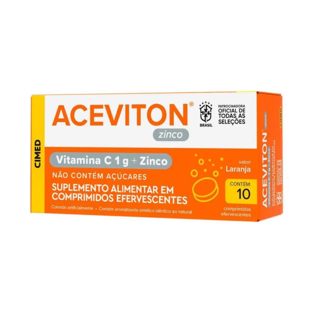 Aceviton Zinco Cimed Vitamina C 1g + Zinco 01 Tubo com 10 Comprimidos
