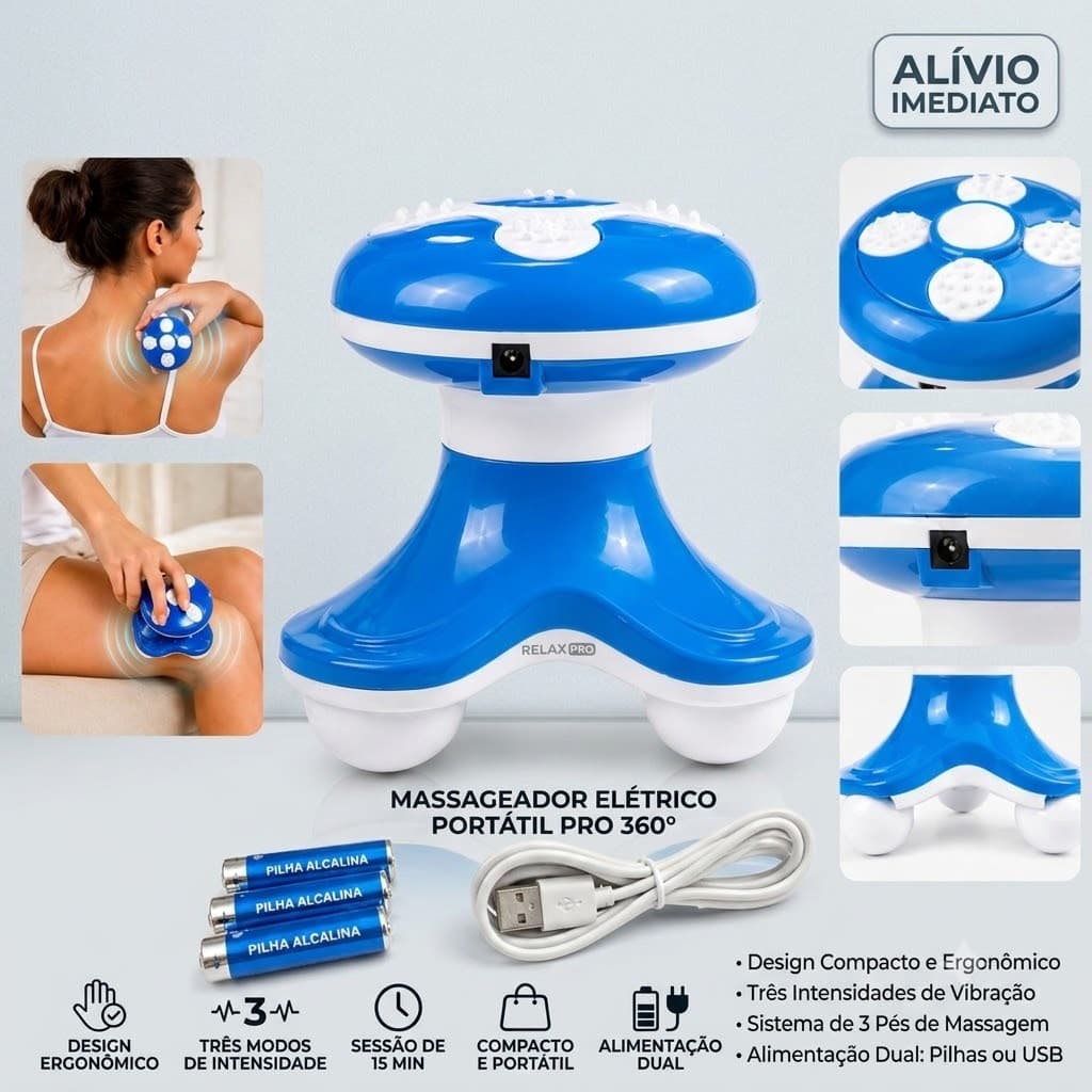 Massageador Corporal Elétrico Portátil 360° – Alívio do Estresse e Relaxamento Onde Você Estiver