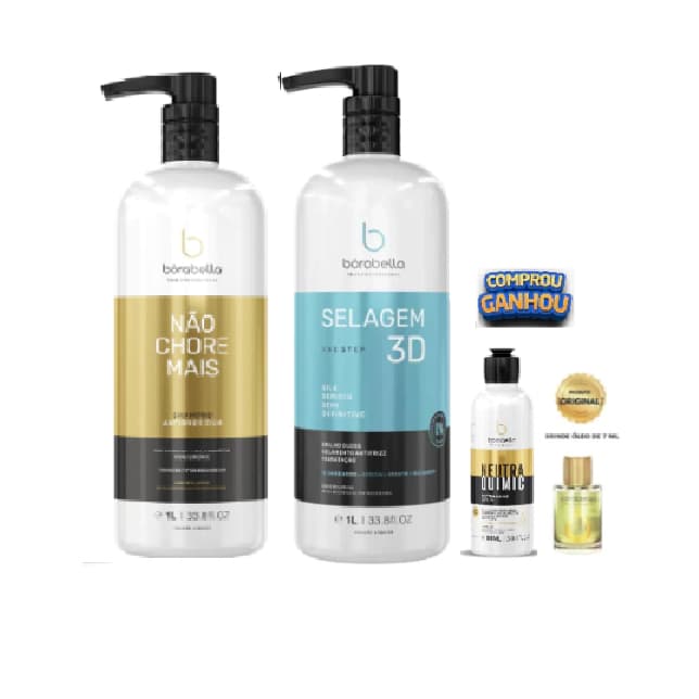 Borabella Selagem 3d Orgânica Semi Definitiva + Shampoo 1l + NEUTRAQUIMIC 90ML + ÓLEO DE 7ML