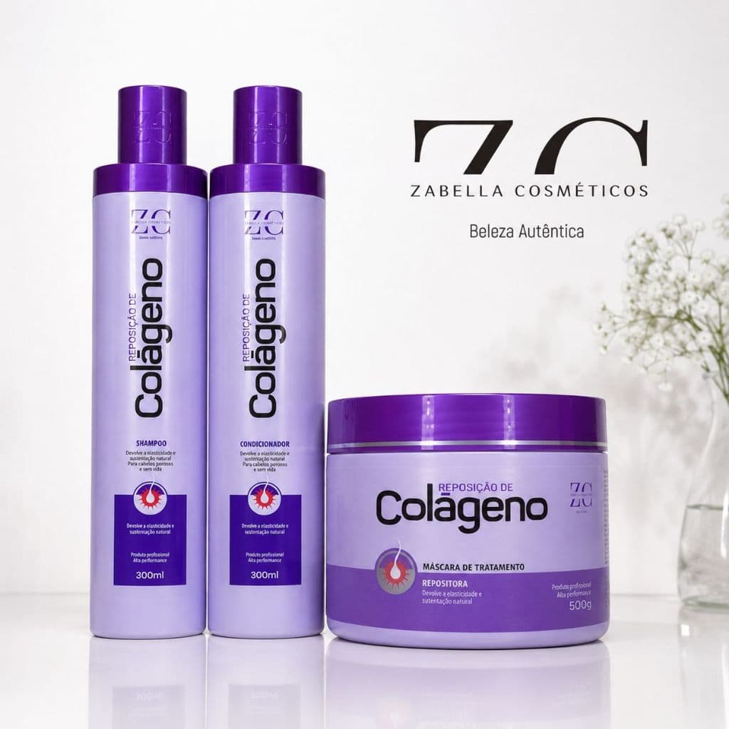 Kit Capilar Colágeno Zabella Shampoo 300ml + Condicionador 300ml + Máscara 500g Hidratação Pro