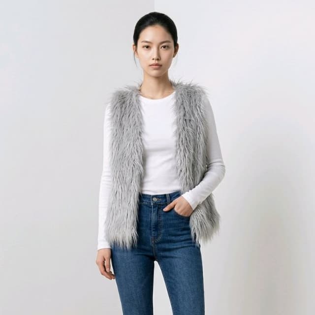 Colete de inverno Feminino Felpudo sem gola Fecho invisível