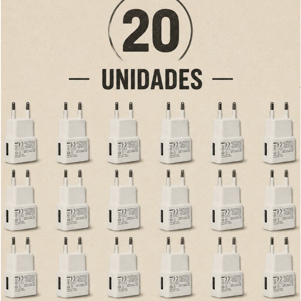 20x Fonte Carregador USB Universal Para Celular 5V 2A