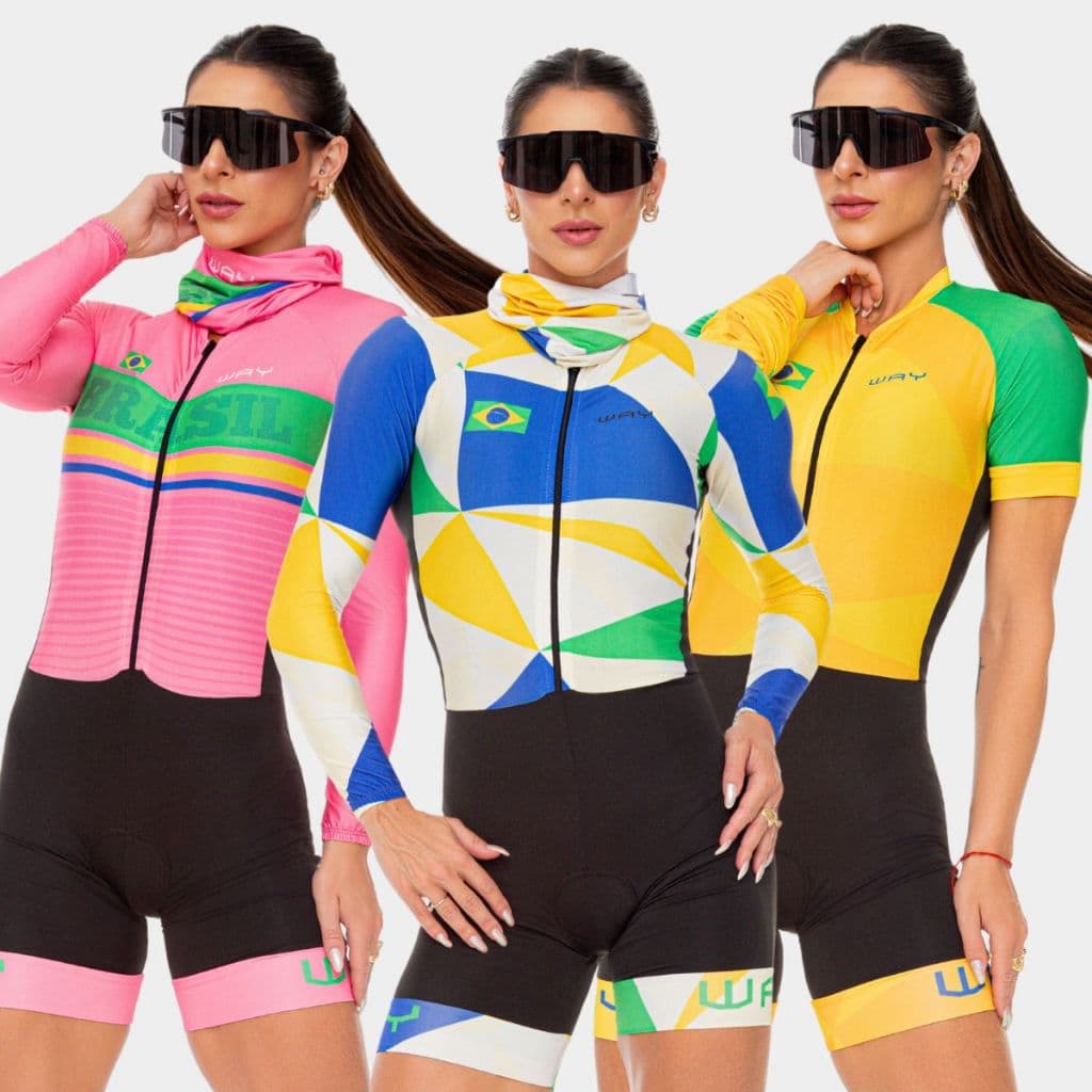 Macaquinho Macacão Ciclismo Feminino Brasil Manga Curta Manga Longa Roupa UV50+ Bike Pedal MTB Speed
