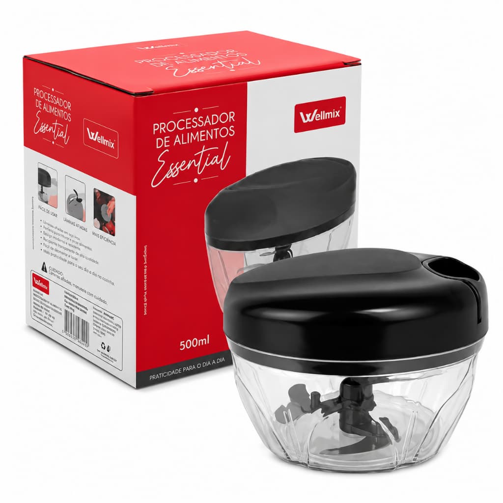 Multi Processador de Alimentos Wellmix Original Manual 3 Lâminas Alho Cebola 500 ml