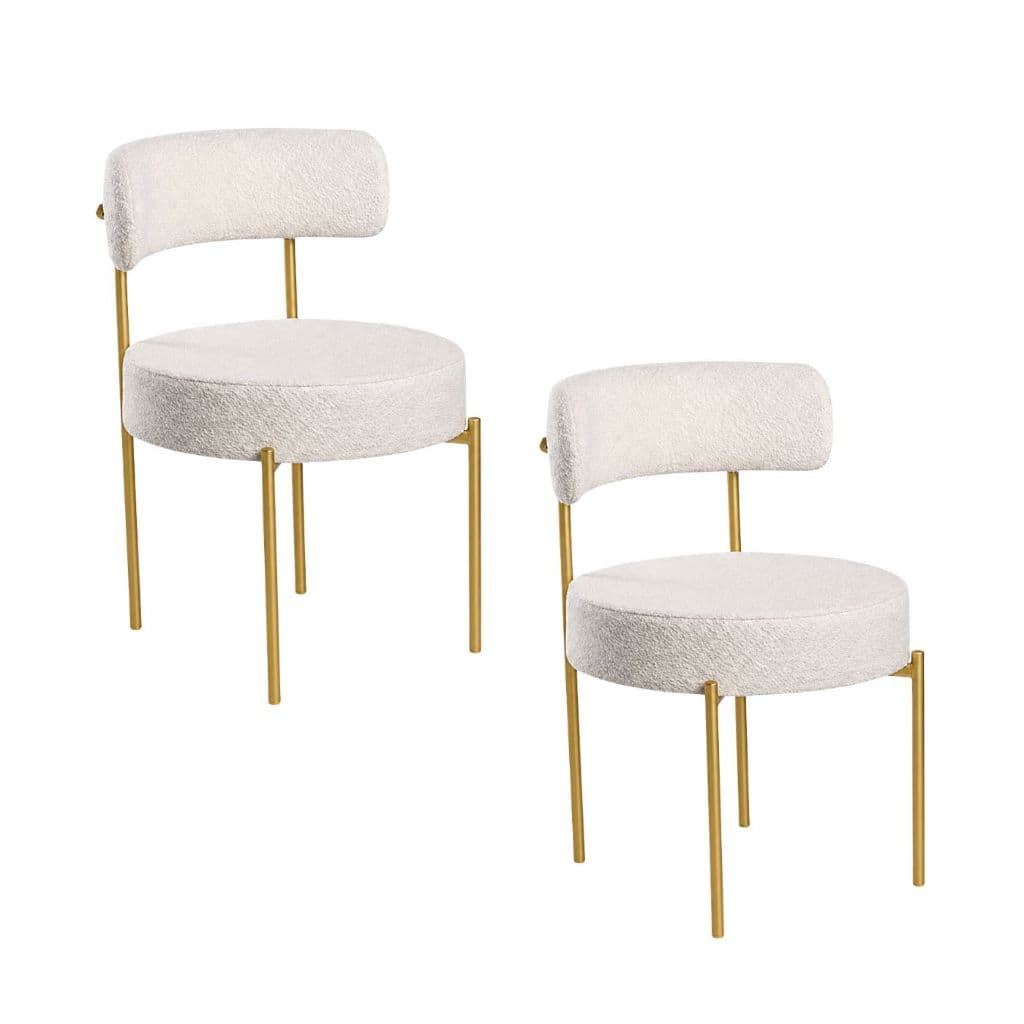 Cadeira de Jantar Ivy Boucle Branco com estrutura dourada espuma confortavel D33
