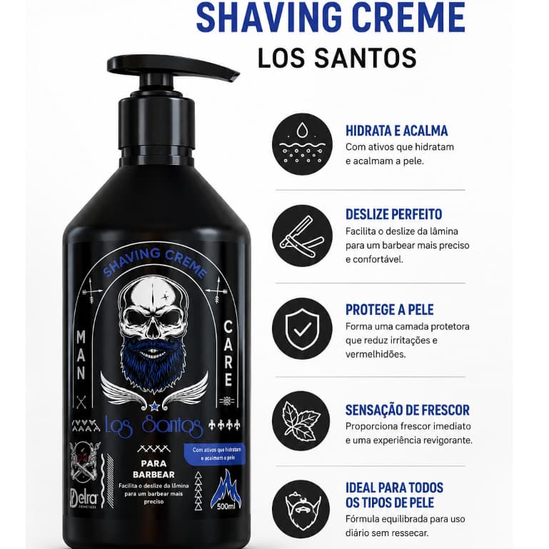 Shaving Creme Para Barbear Barba 500ml  Los santos Detra Cosmeticos linha masculina barbearia barbeiro