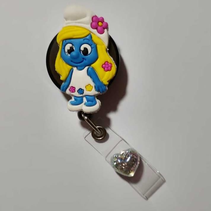 Porta Crachá Smurfette Coração | Porta Crachá Roller Personalizado |