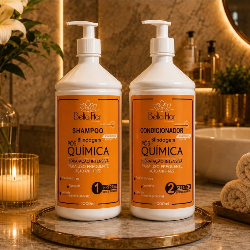 Shampoo e Condicionador Capilar Blindagem Pós-Química 1L Cada Bella Flor Profissional
