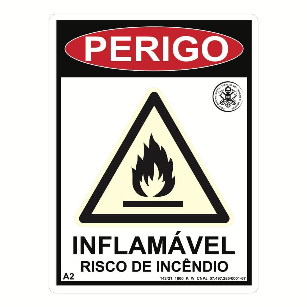 Placa Perigo Produto Inflamável | PVC 19x14cm | Segurança Industrial | Lemarc