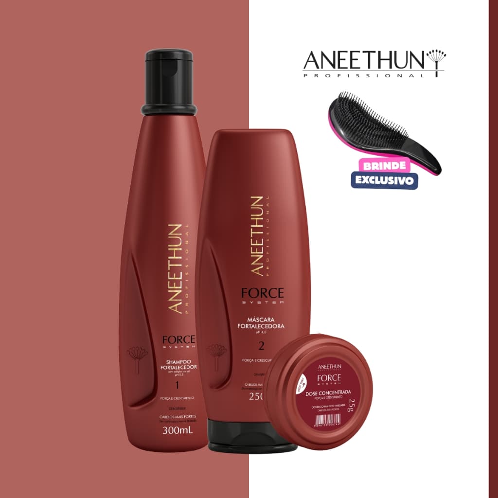 Kit Shampoo + Máscara + Dose Linha Force System Aneethun Fortalecimento dos fios