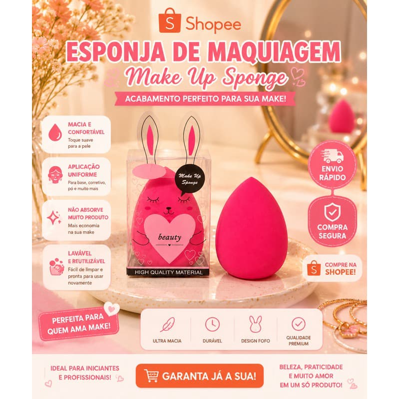Esponja de Maquiagem Gota Ultra Macia Blender Rosa Para Base e Corretivo