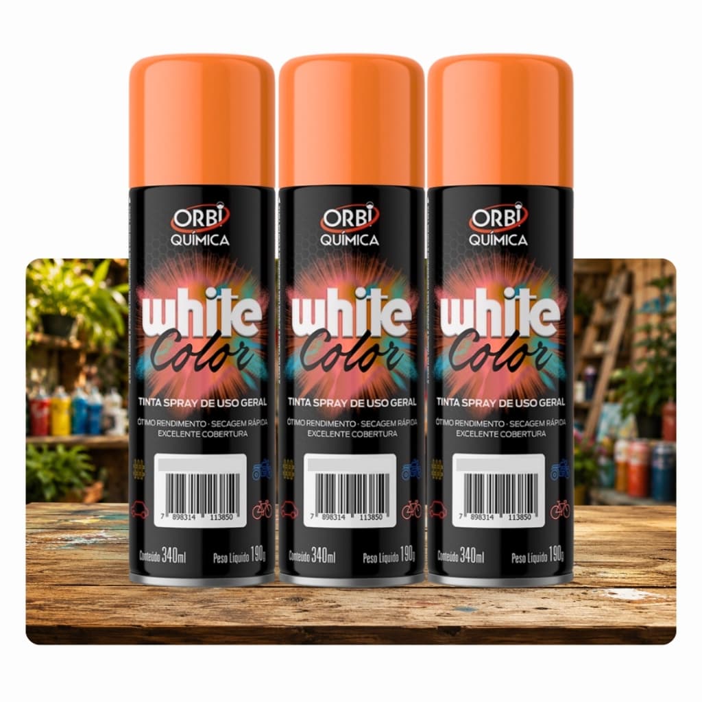 Tinta Spray Laranja Brilhante Orbi - Alta Cobertura, Secagem Rápida e Acabamento Profissional
