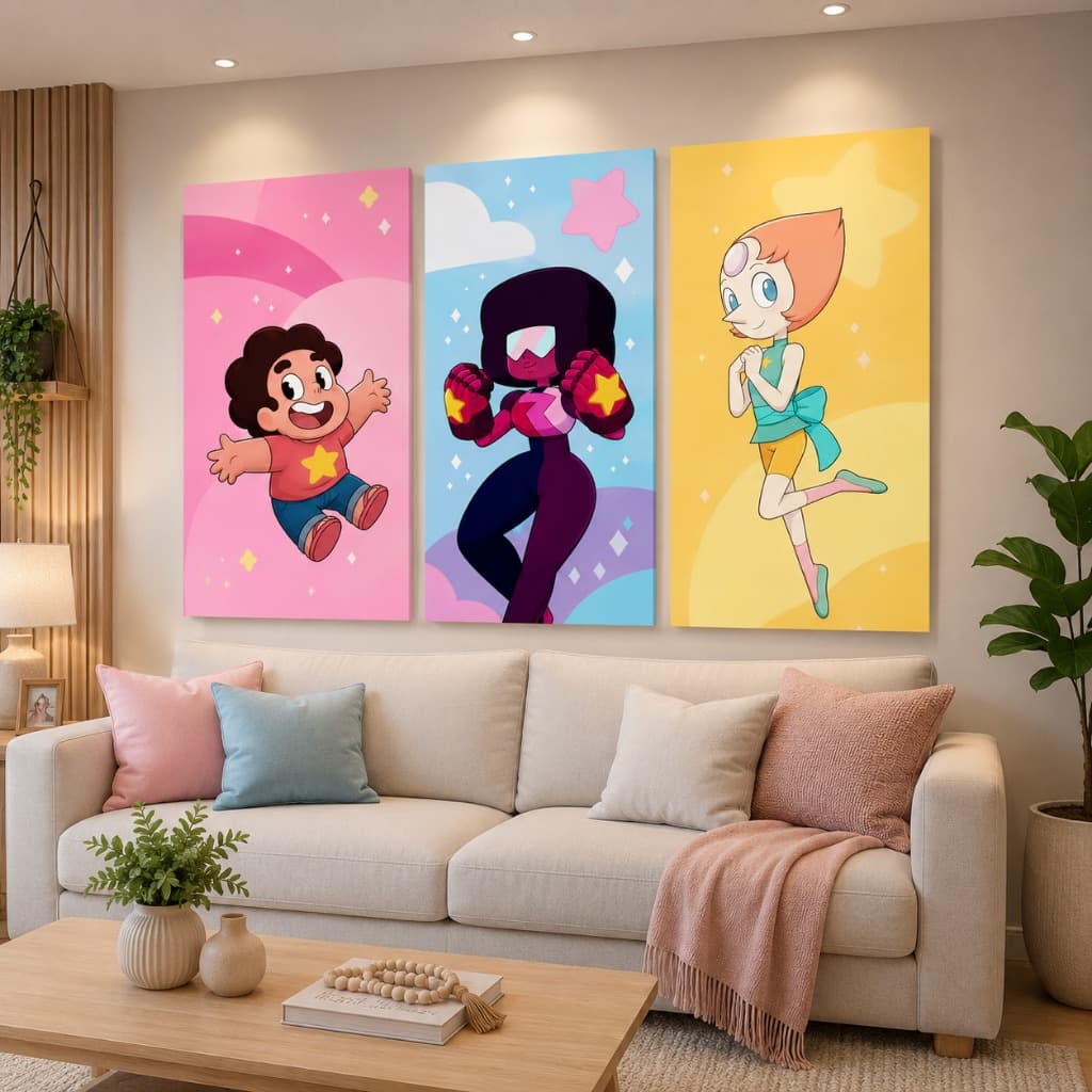 Kit 3 Quadros Decorativos Steven Universo Infantil Geek Quarto Menina Sala MDF
