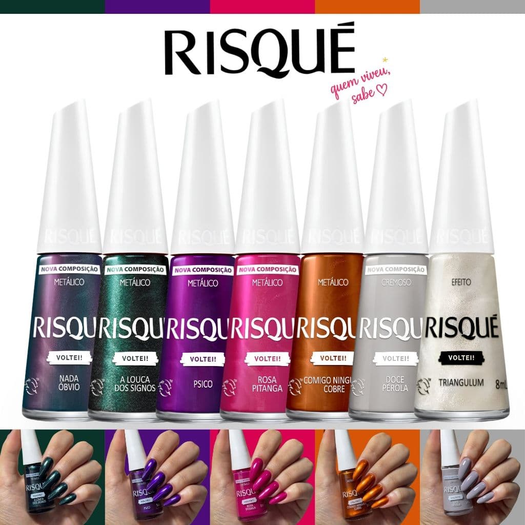 Kit Esmaltes Risqué Voltei Lançamento Tons Metálicos Esmalte Atacado