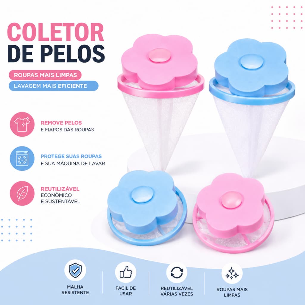 Kit 4 Coletor de Pelos Tira Pelos Máquina de Lavar Filtro  Flutuante Removedor Fiapos Reutilizável