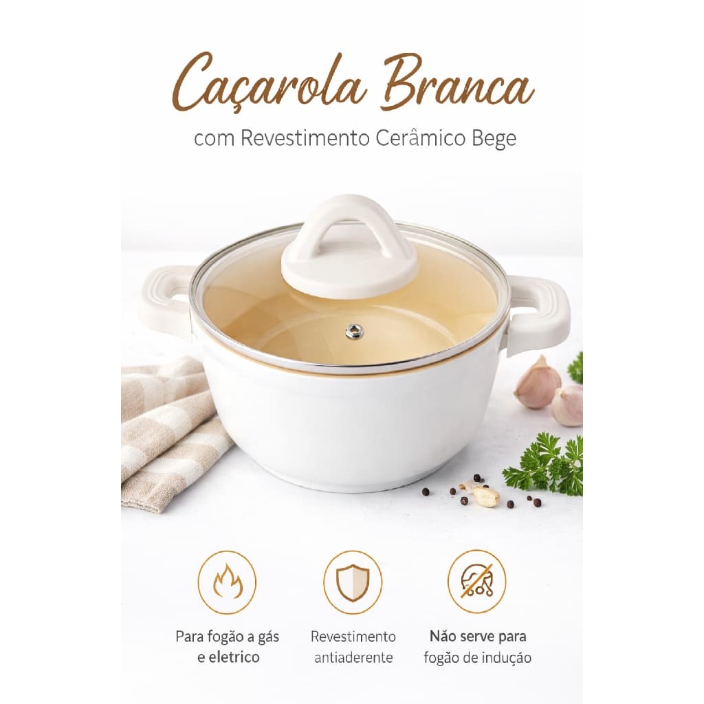 Caçarola Clink Revestida Cerâmico Luxo 3,8l 24cm Branca