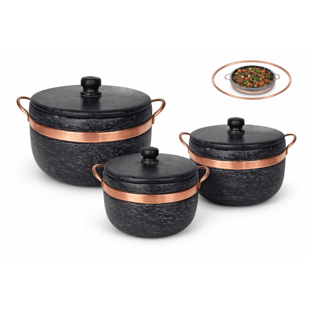 Jogo Com 3 Panelas De Pedra Sabão 500ml, 800ml e 1,5L