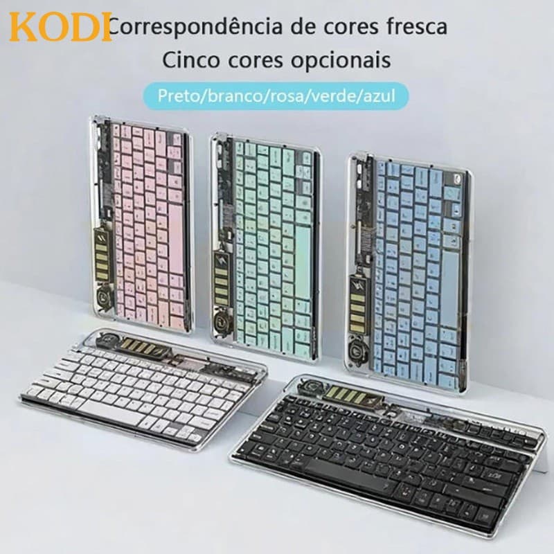 Kit Teclado e Mouse Bluetooth Transparente - Teclado RGB + Mouse Macaron Recarregável-H4