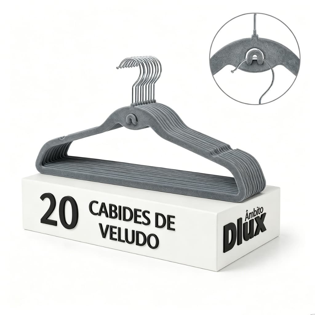 Ambito Dlux Kit 20 Cabides de Veludo Para Roupas Design Ultrafino Slim Antideslizantes Resistente