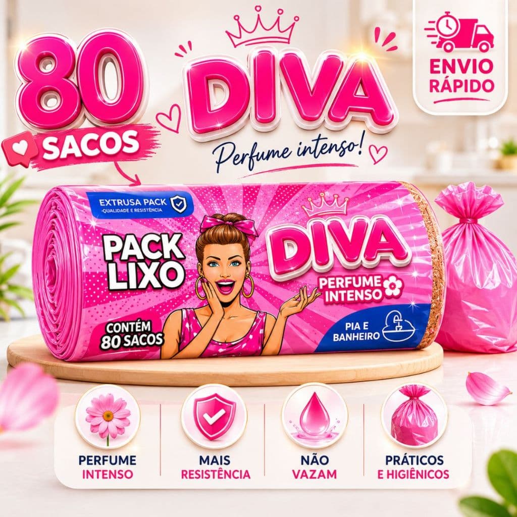 Saco de Lixo Cheiroso Rosa 80 Sacos Pia Banheiro Perfume Tuttifrutti Intenso Perfumado Anti Odor