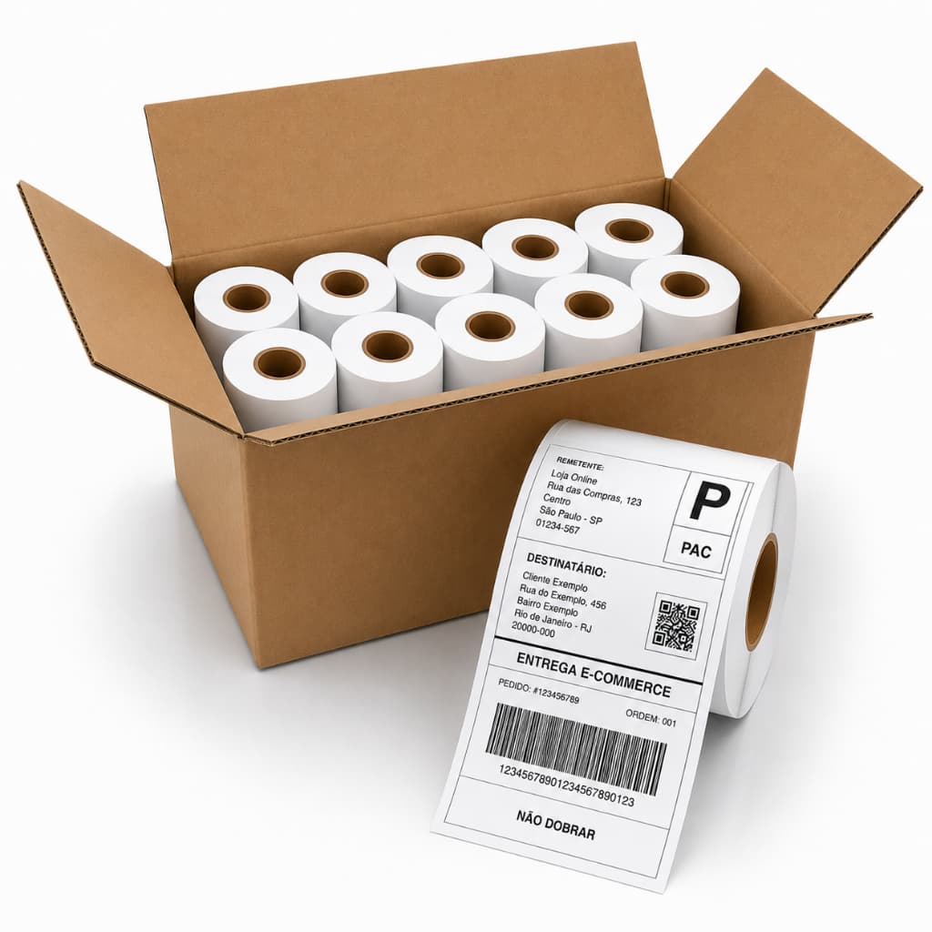 Kit com 10 Rolos Etiqueta Térmica Adesiva 10x15 100x150 Serrilha Não Usa Ribbon Ecommerce Correios