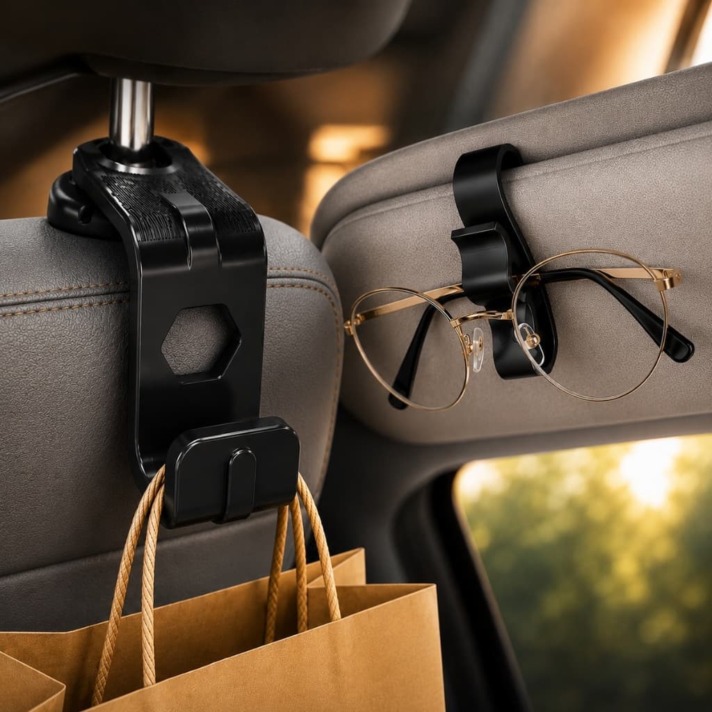 Kit Organizador Carro Gancho Encosto Cabeça Clip Óculos Veicular Universal Suporte Bolsa