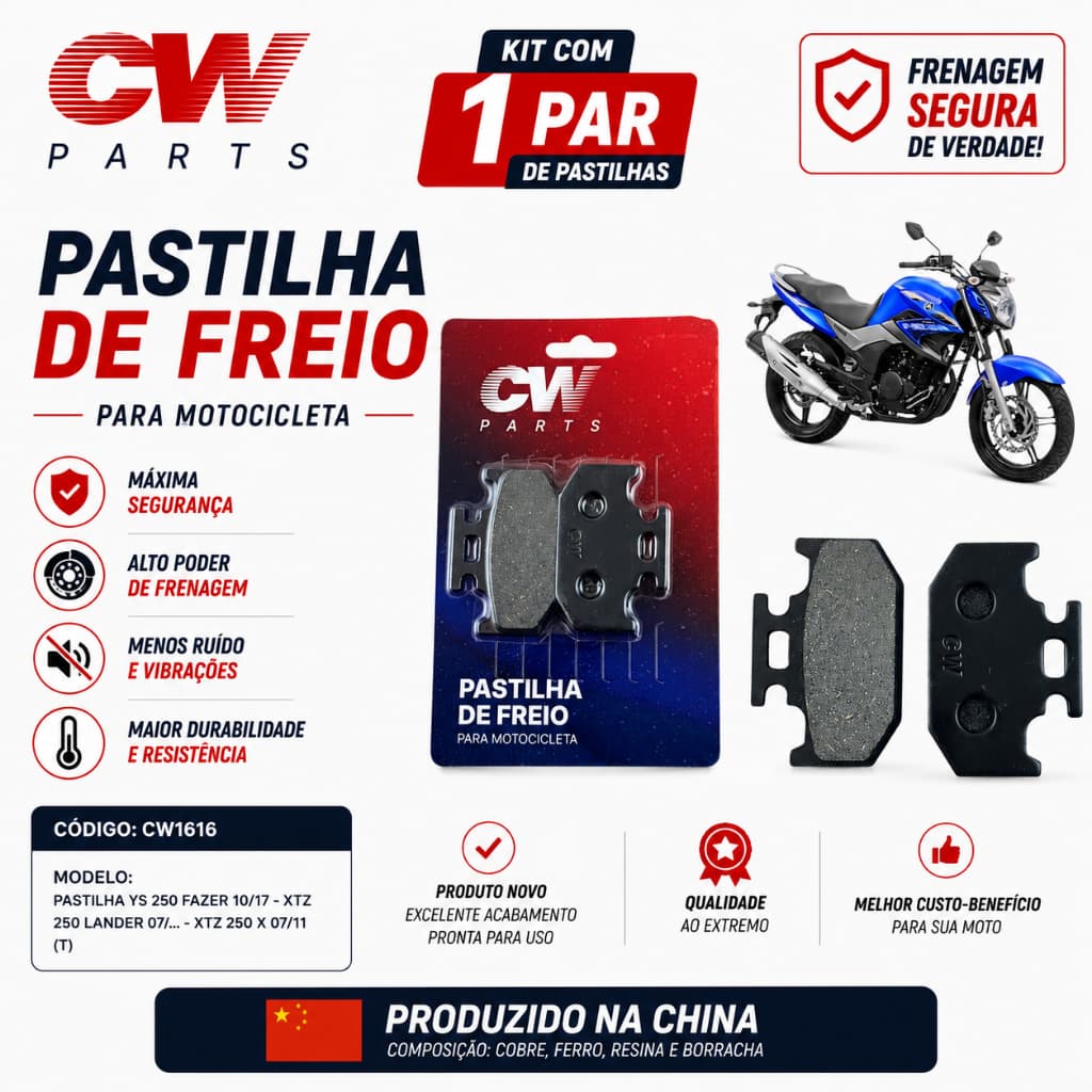 Pastilha de Freio Traseira CW moto YS 250 Fazer / XTZ 250 Lander