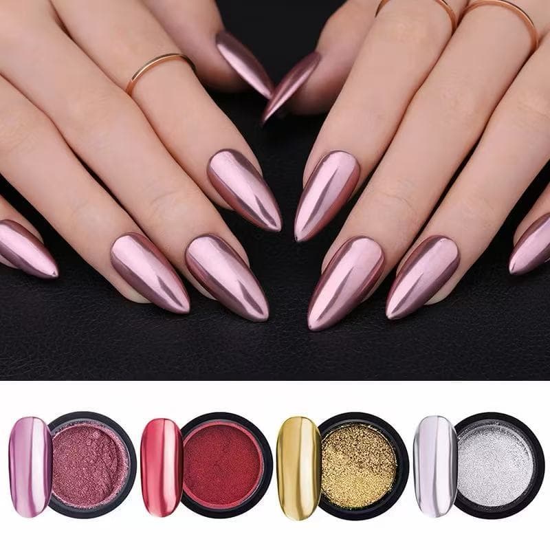 Pó Cromado Para Unhas Efeito Espelhado Nail Art Glitter Chrome Rosa Dourado Prata UV Gel