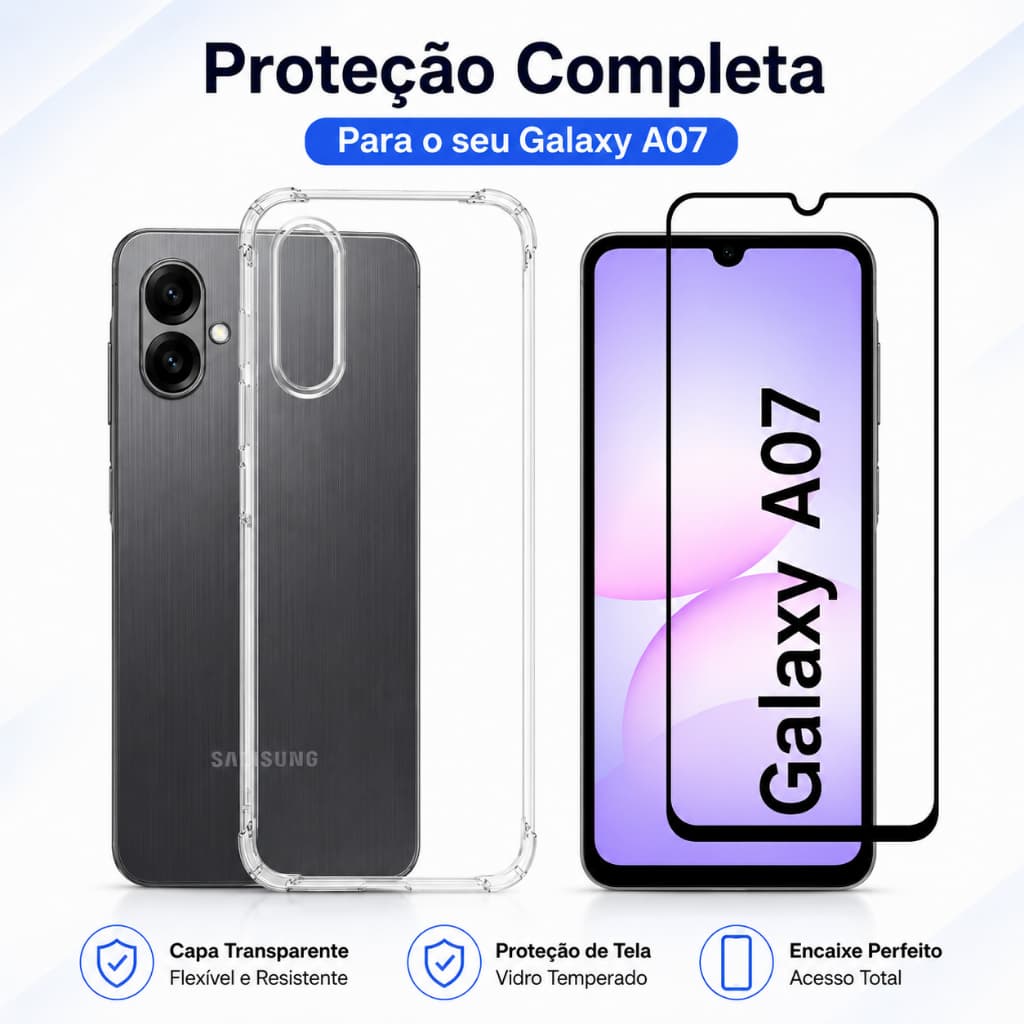 KIt Pelicula Vidro 3D Comparável Com Samsung A07 + Capa Anti Shock Capinha